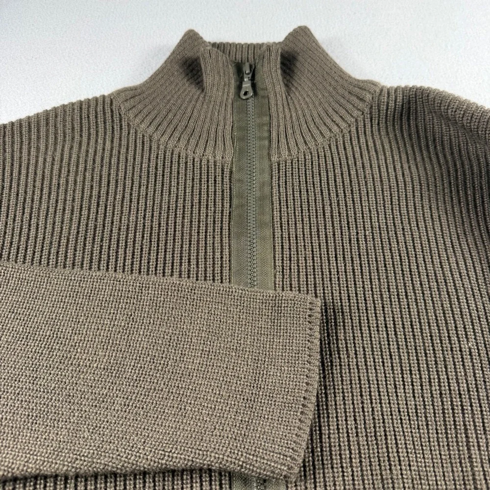 Wool & Co Mens Merino Wool Blend Full Zip Ribbed Sweater Olive Brown Italy Med